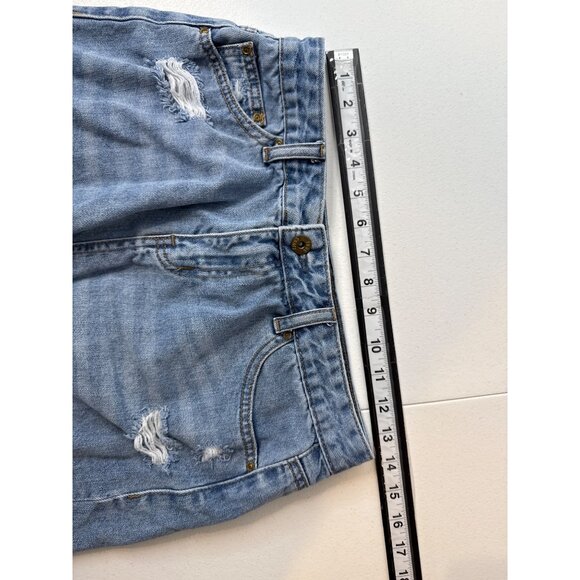 True Craft Skirt Womens Distressed Ripped Blue Denim Jean Mini Raw Hem Size 7 - Picture 11 of 11